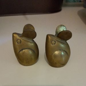 Vintage Pair Brass Mice